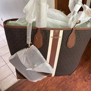Michael Kors Brown and White Signature Tote